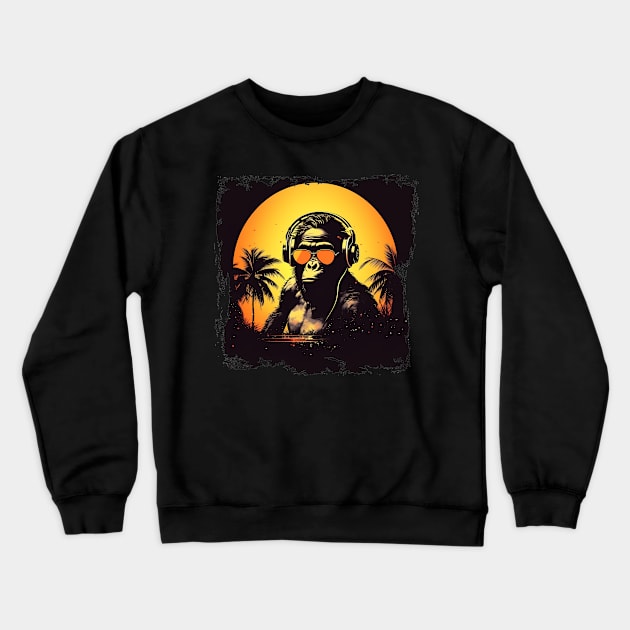 Cool summer monkey ape dj design Crewneck Sweatshirt by MLArtifex